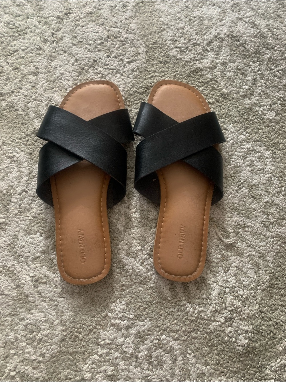 Old Navy Black Crossband Slide Sandals with Tan Footbed